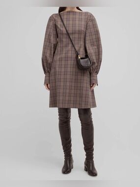 Adeam Plaid Long-Sleeve A-Line Dress Preppy Academia Work Office 2